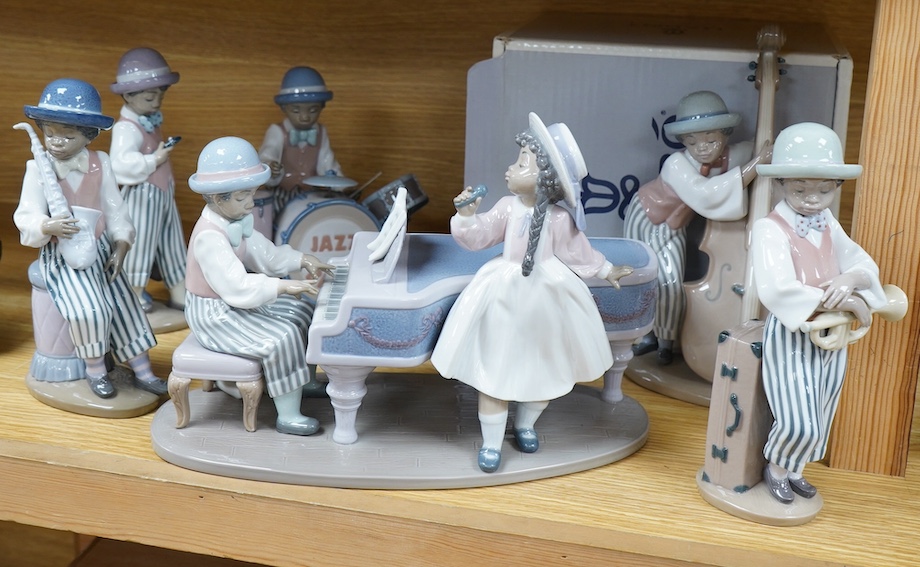 A Lladro group of six ‘Jazz Band’ figures, tallest 25cm. Condition - good